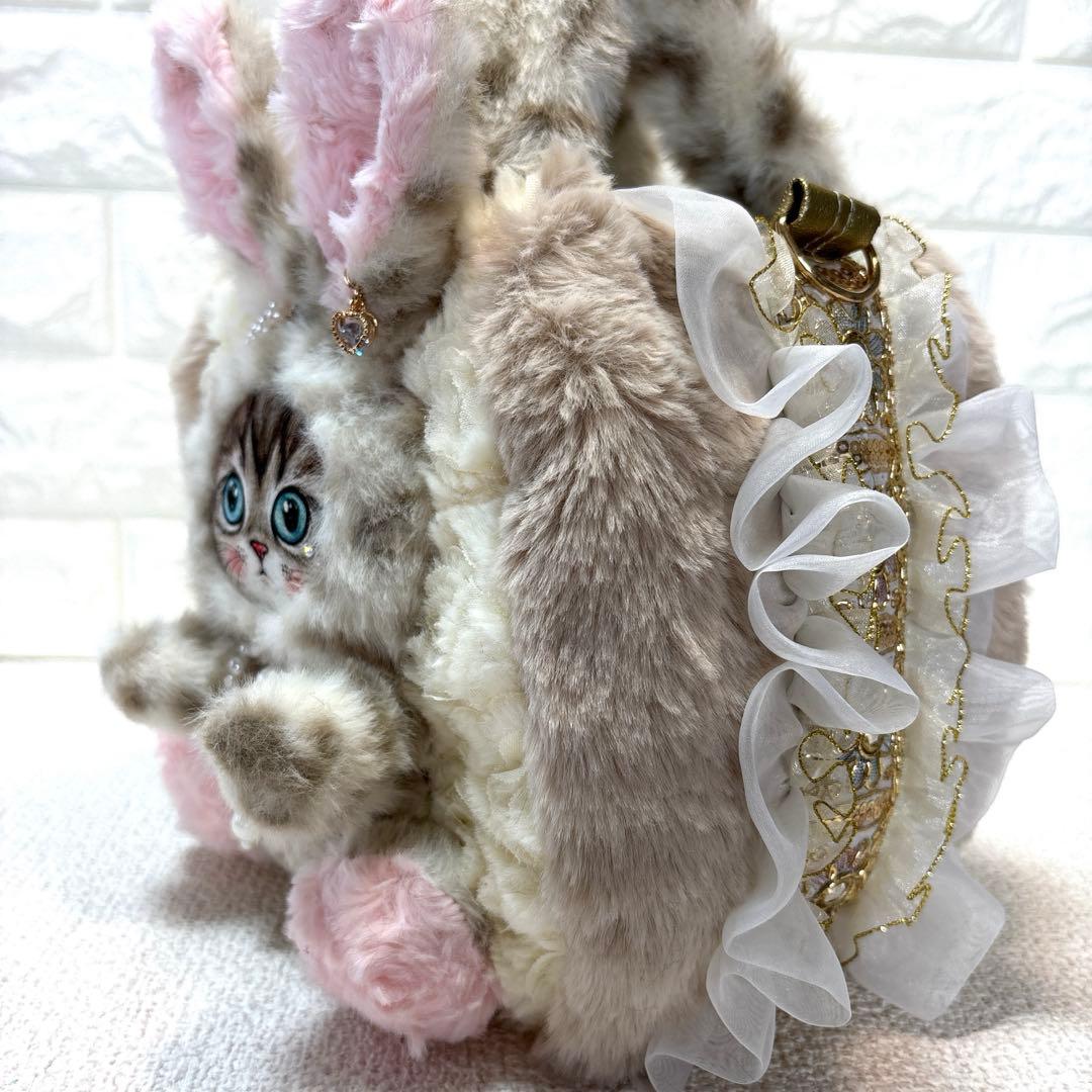 黒*こ様 コヤンイサムチョン　ハンドメイド　フリルファーバッグ　ベージュヒョウ柄