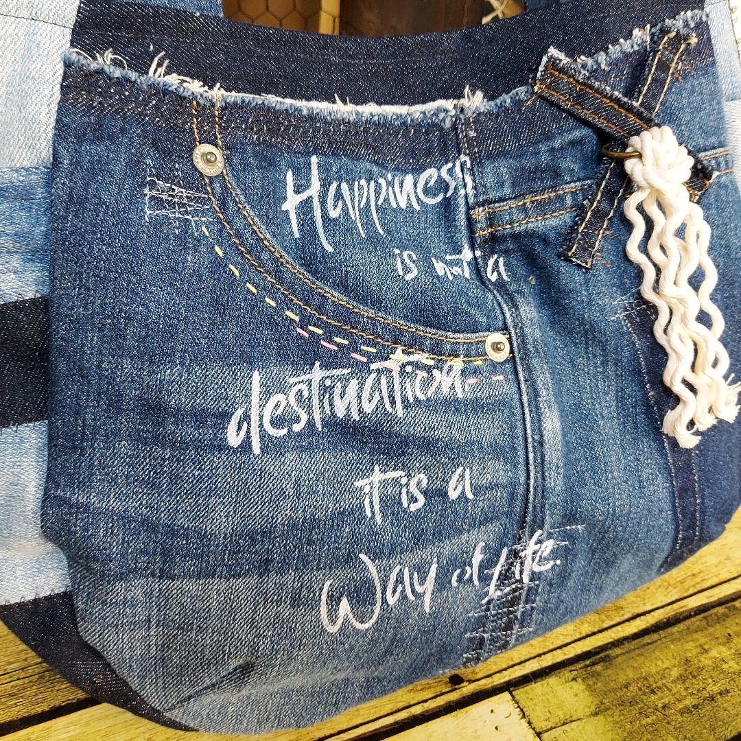 刺繍デニムバック　No.641　デニムリメイク　刺繍バック　チューリップバック