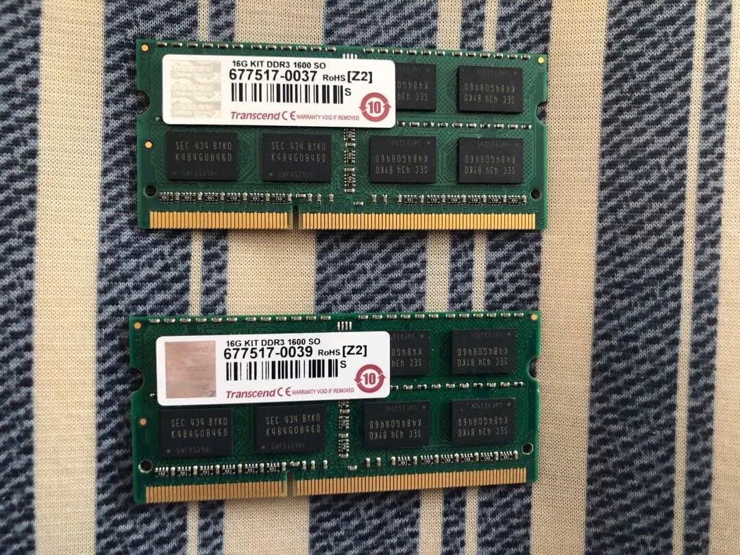 ②Transcend DDR3 8GB メモリモジュール 1600MHz美品