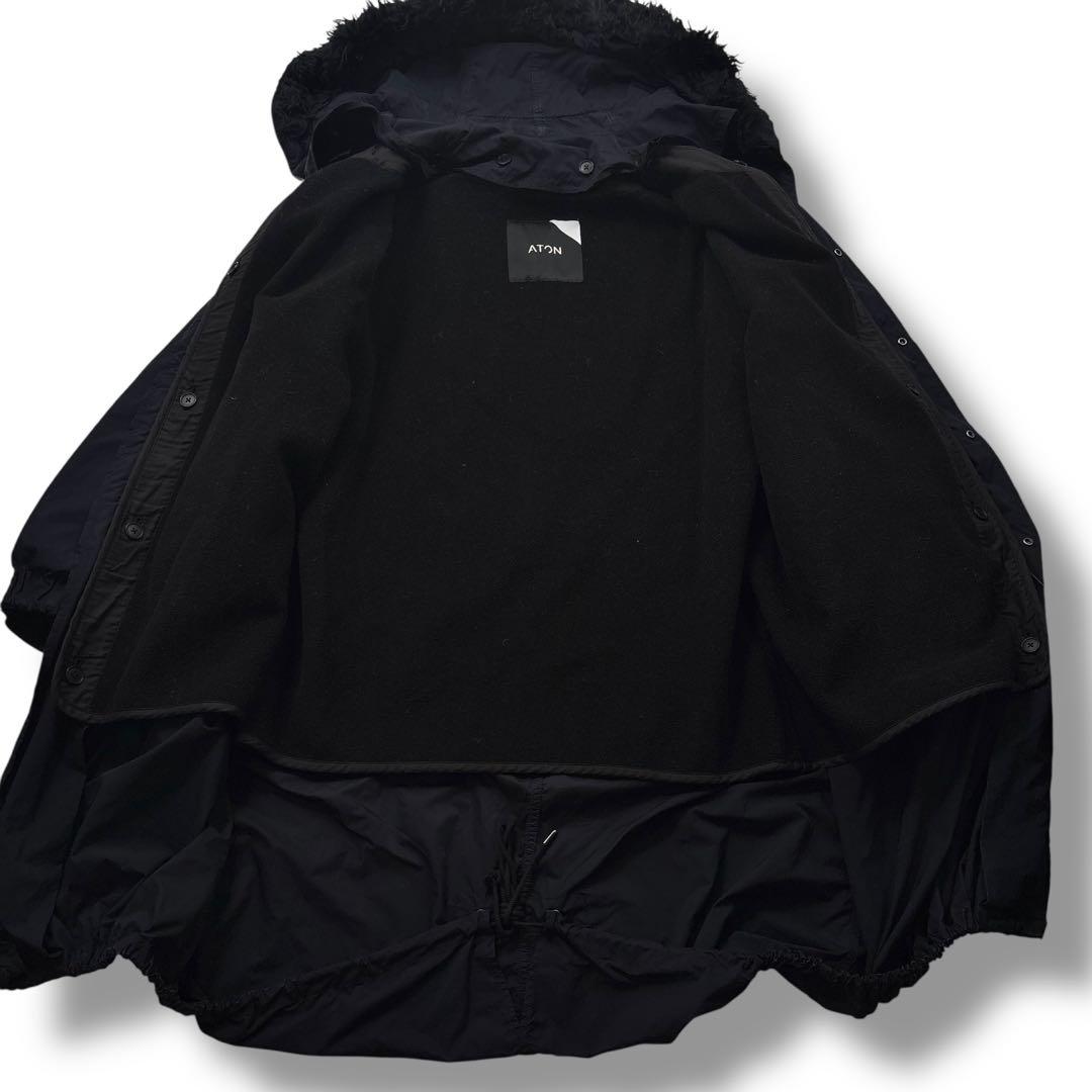 【高級】ATON エイトン　モッズコート　フード　ライナー　ファー　ネイビー