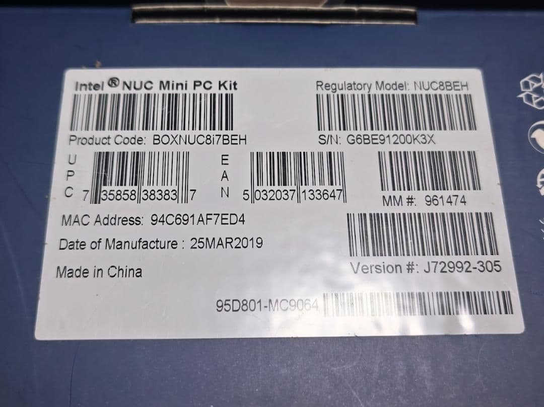 インテル Intel NUC BOXNUC8i7BEH コンパクトPC ミニPC
