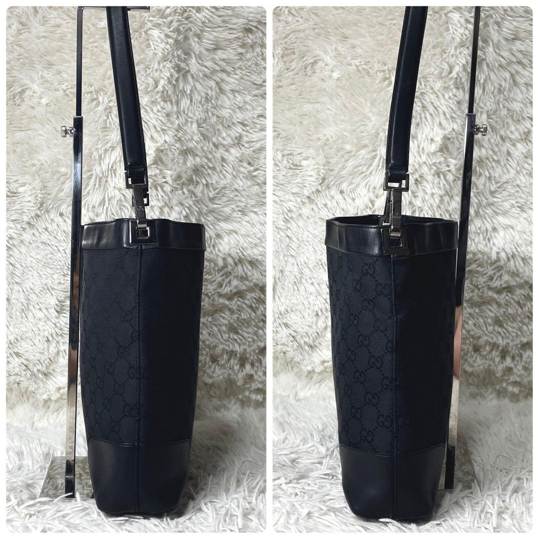 【極美品】GUCCI グッチ　ワンショルダー　キャンバス　レザー　ブラック　黒