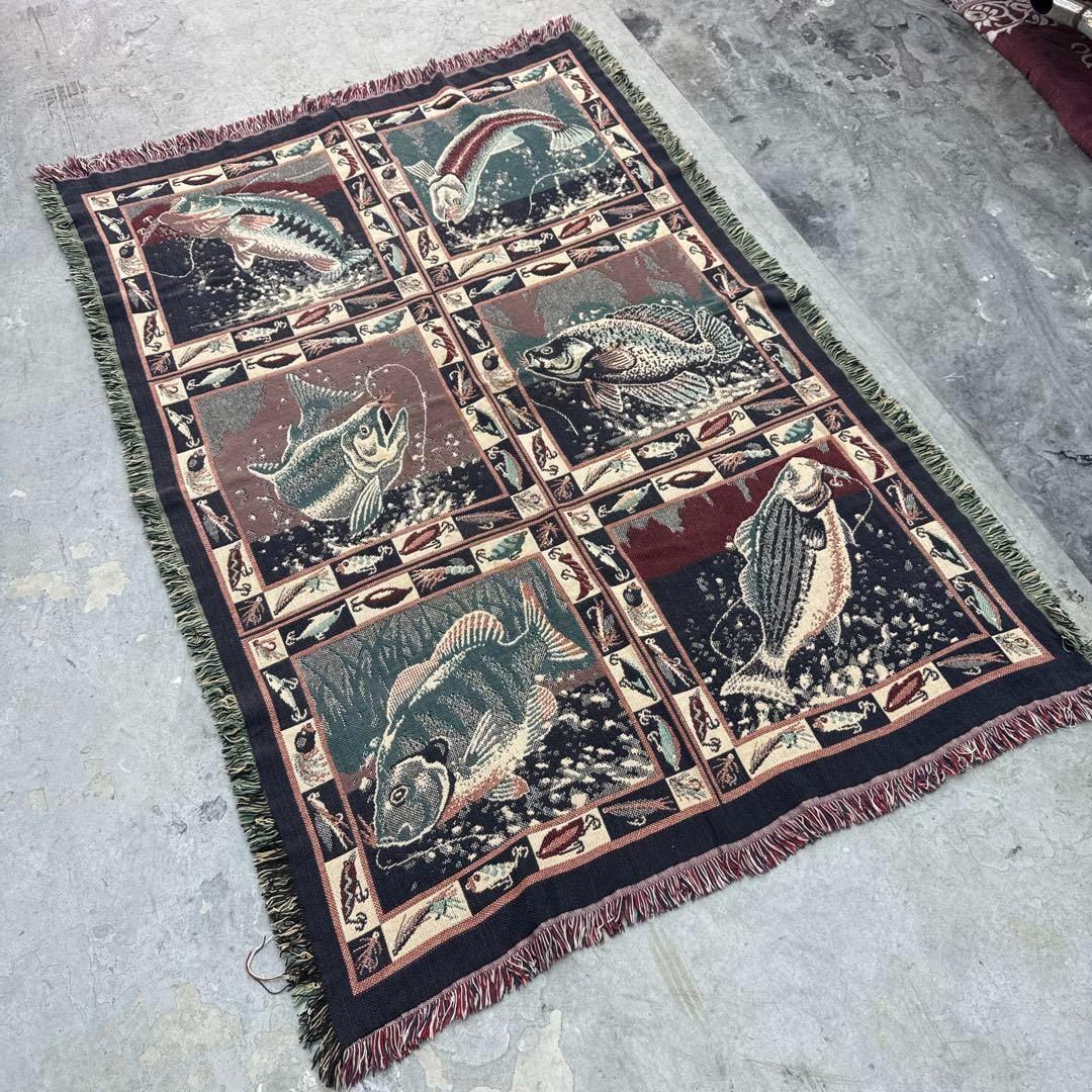 釣り　魚　マルチカバー　ソファーカバー　ヴィンテージラグ　178x120