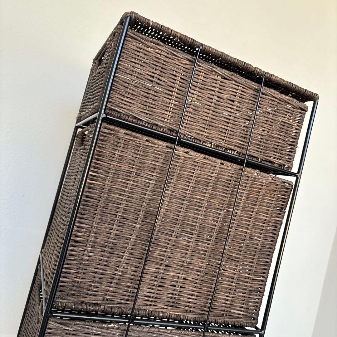 4段 アイアン ラタン チェスト かご カゴ 引き出し 収納 キャスター ラック