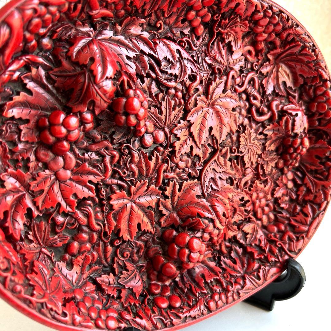 中国 堆朱 古玩 飾皿 葡萄　漆器　骨董　中国美術　古玩 時代物