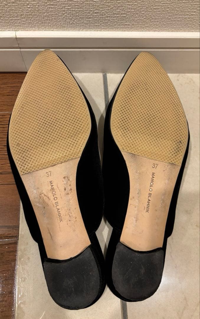 マノロブラニク 37 ブラック ベロア ミュール 靴 シューズ マノロ 黒