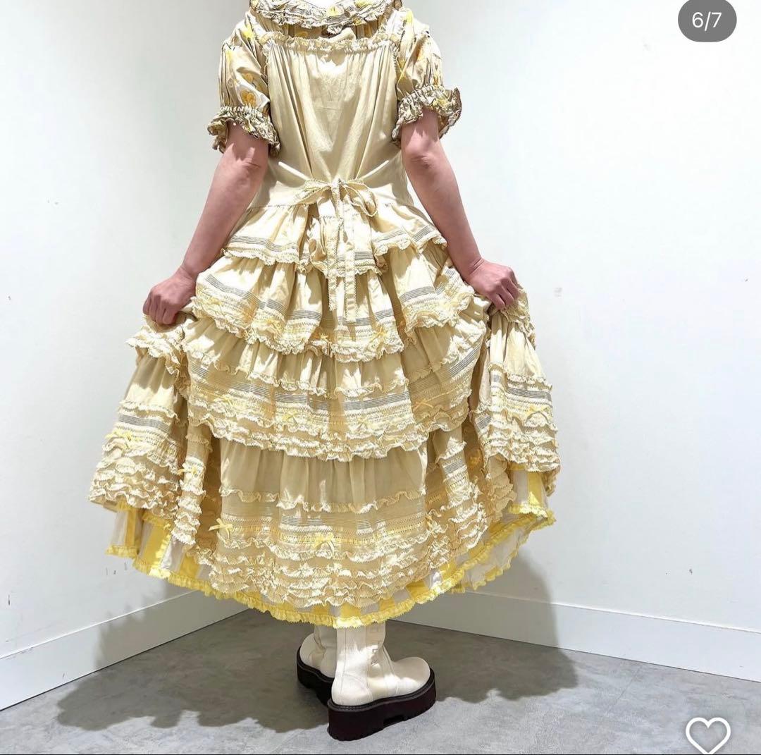 pinkhouse フリル付きクリームイエローノースリーブワンピース