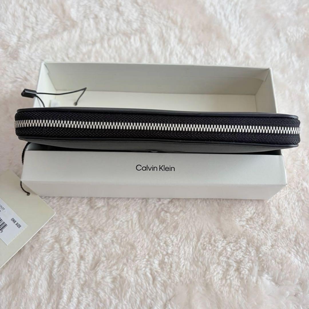 海外限定✨未使用カルバンクライン CKエンボスロゴ ラウンドジップ長財布 黒 箱