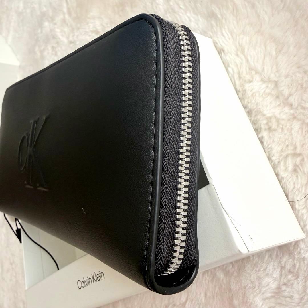 海外限定✨未使用カルバンクライン CKエンボスロゴ ラウンドジップ長財布 黒 箱