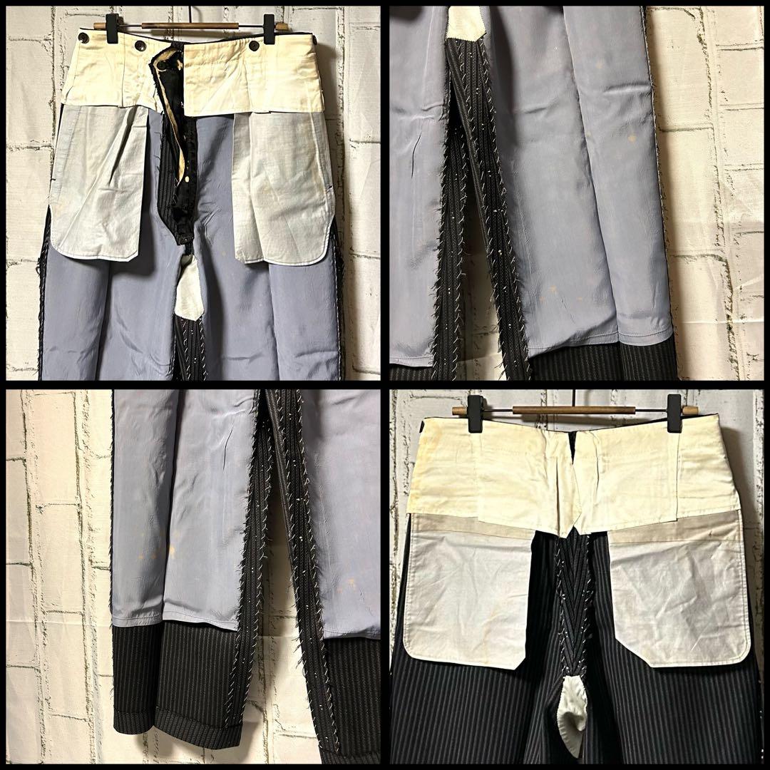 40s～ ヴィンテージ ストライプ ワイドスラックス チャコールグレー 黒