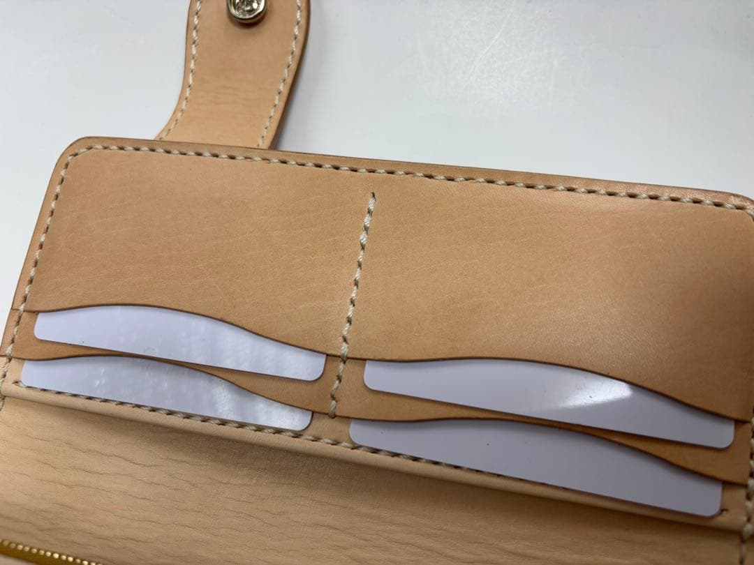 財布　ロングウォレット　ヌメ革　ナチュラル　ハンドメイド　レザークラフト