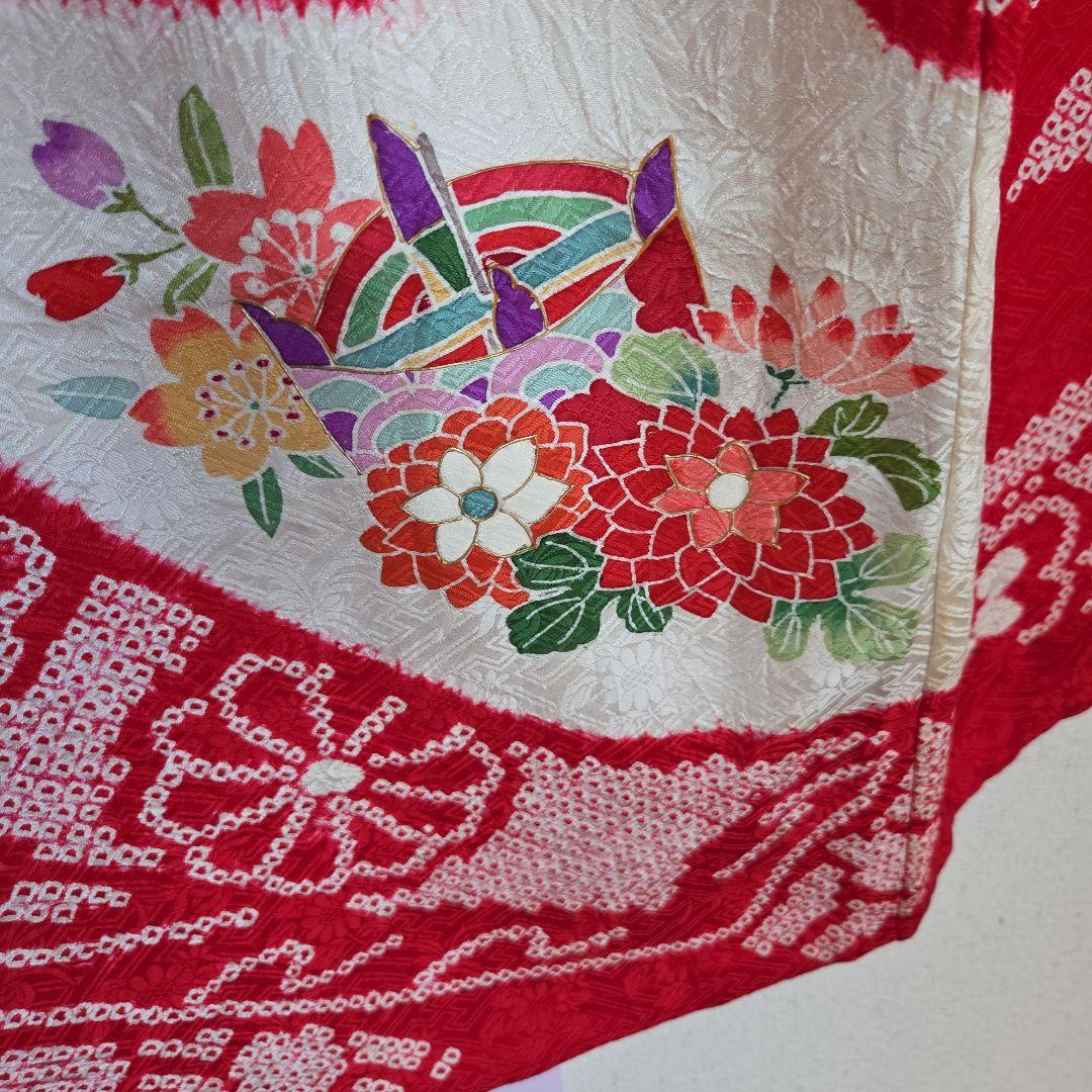 たぬ吉　　正絹　女の子お祝い着物　長襦袢付き　産着　七五三　絞り　逸品