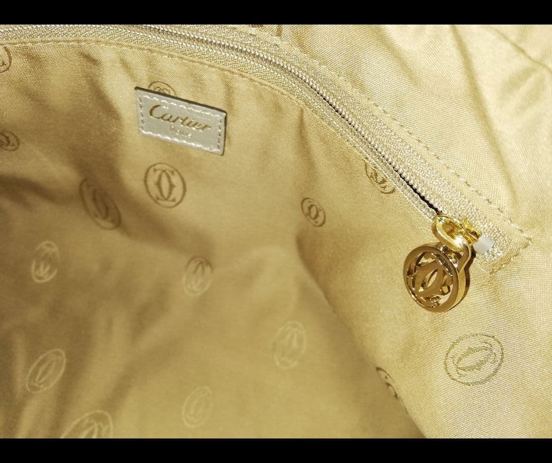 カルティエCartier マルチェロ レザー ハンドバッグ ブロンズ ゴールド