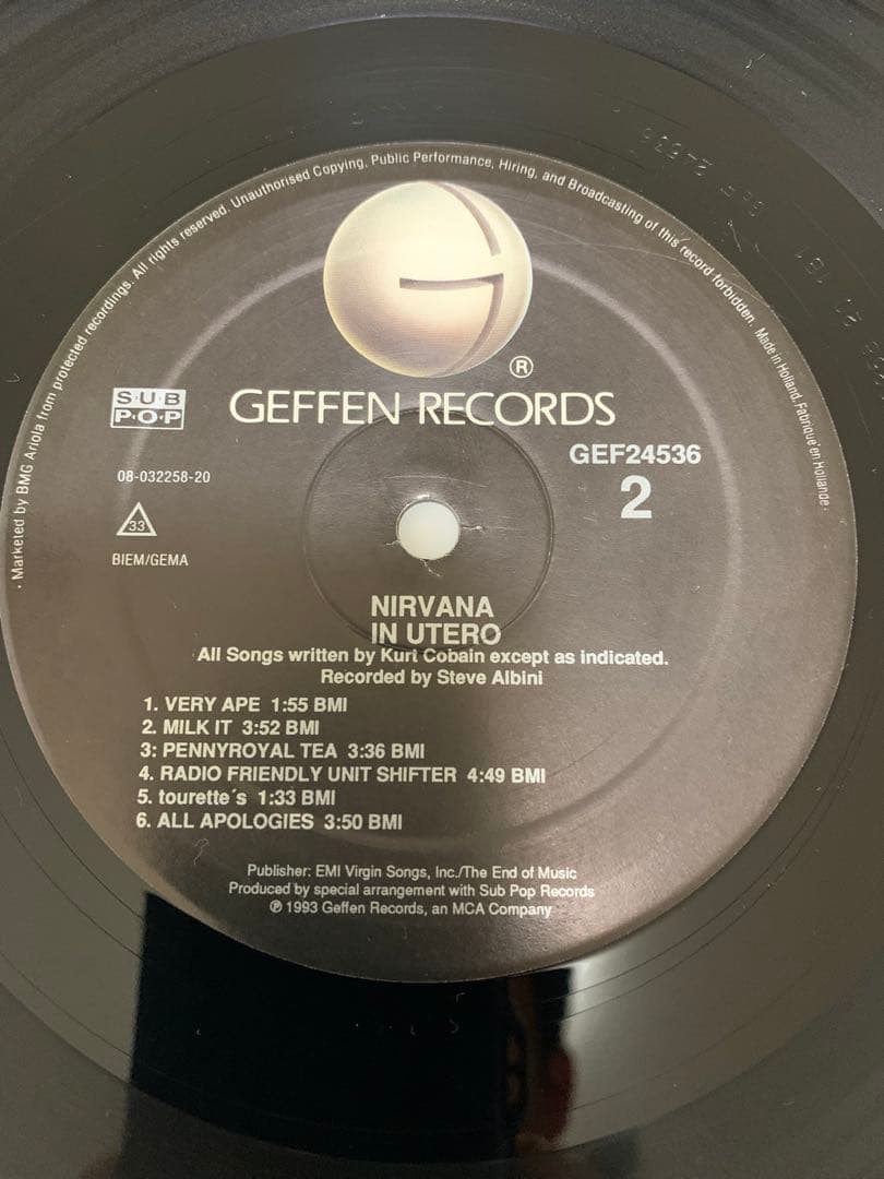 1993年　Nirvana In Utero レコード