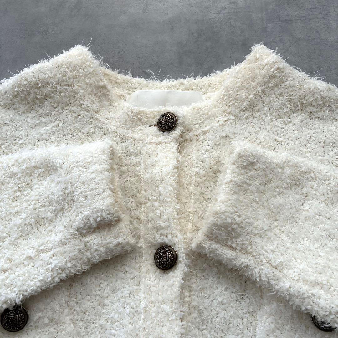人気 ウィムガゼット ニット ツイード カーディガン ジャケット 白 ホワイト