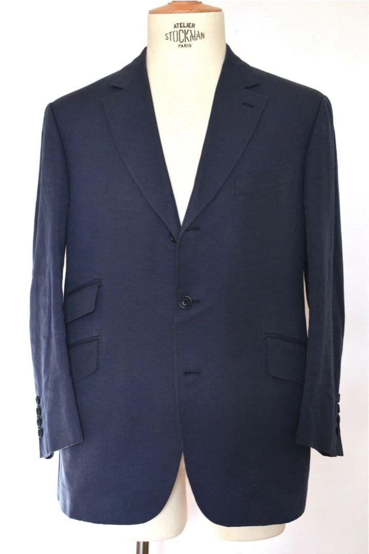 アルニス 高級スーツ 54 EU ネイビー コットンリネン混 フランス製