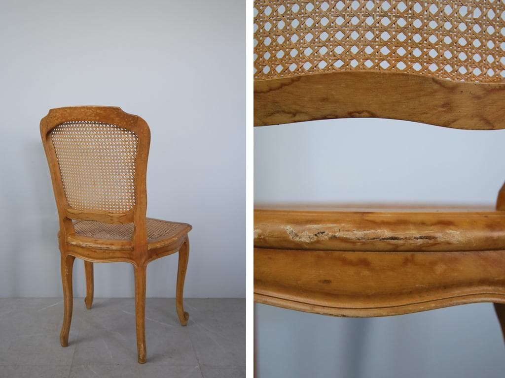 フランスアンティーク猫脚ダイニングチェア/椅子イス/籐ラタン(90-190-2)