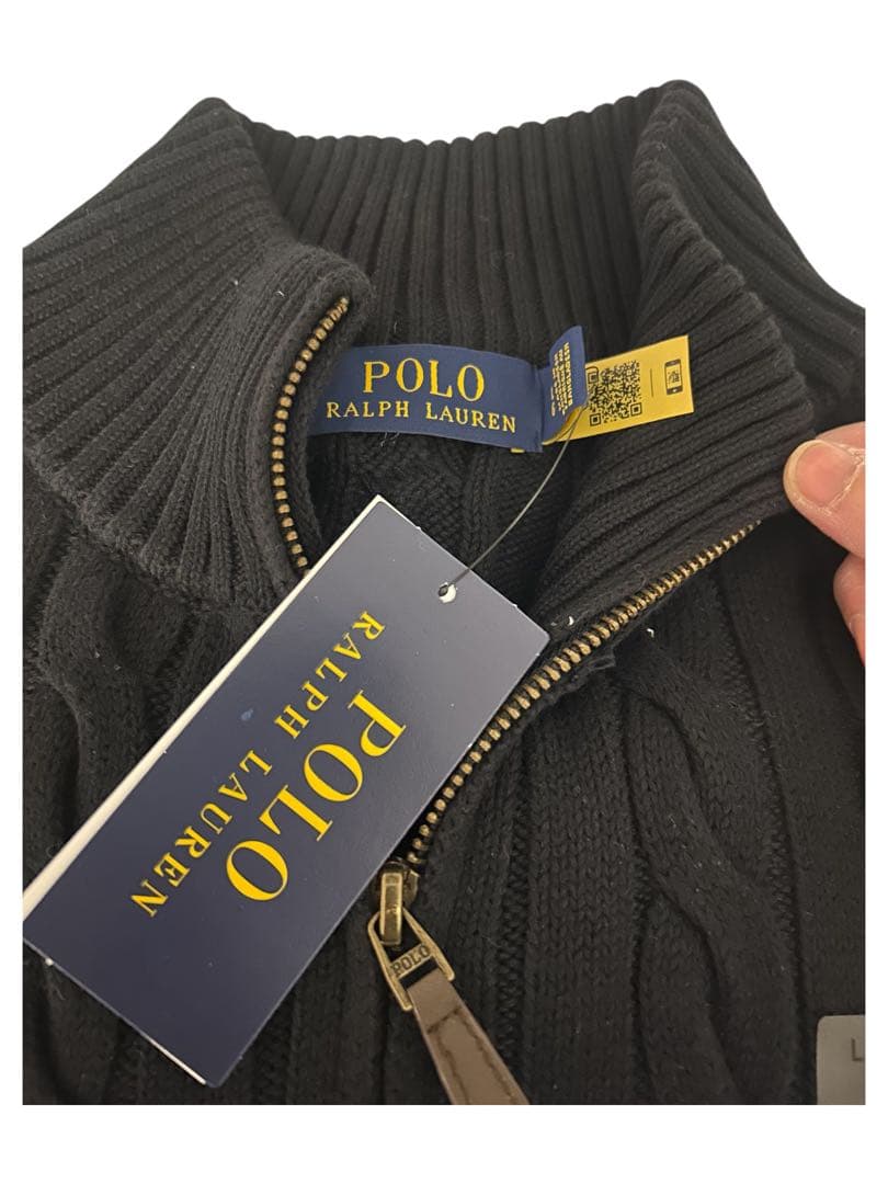 新品タグ付 ラルフローレン ハーフジップ ケーブルニット ブラック-L