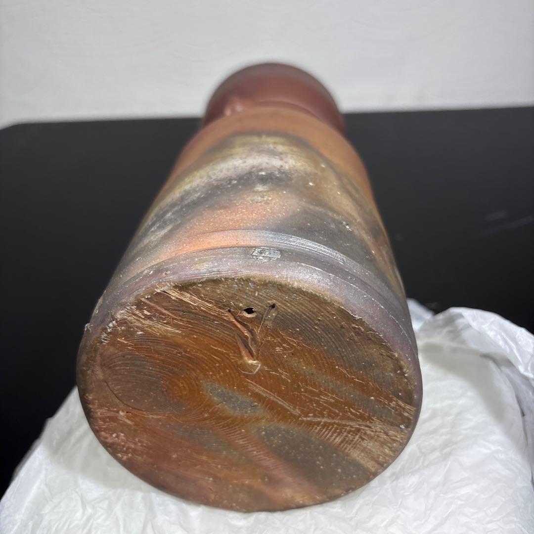 真作　人間国宝　藤原雄　備前花入　希少作品　赤富士