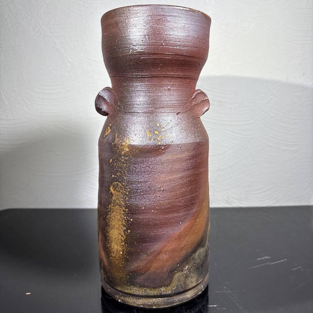 真作　人間国宝　藤原雄　備前花入　希少作品　赤富士