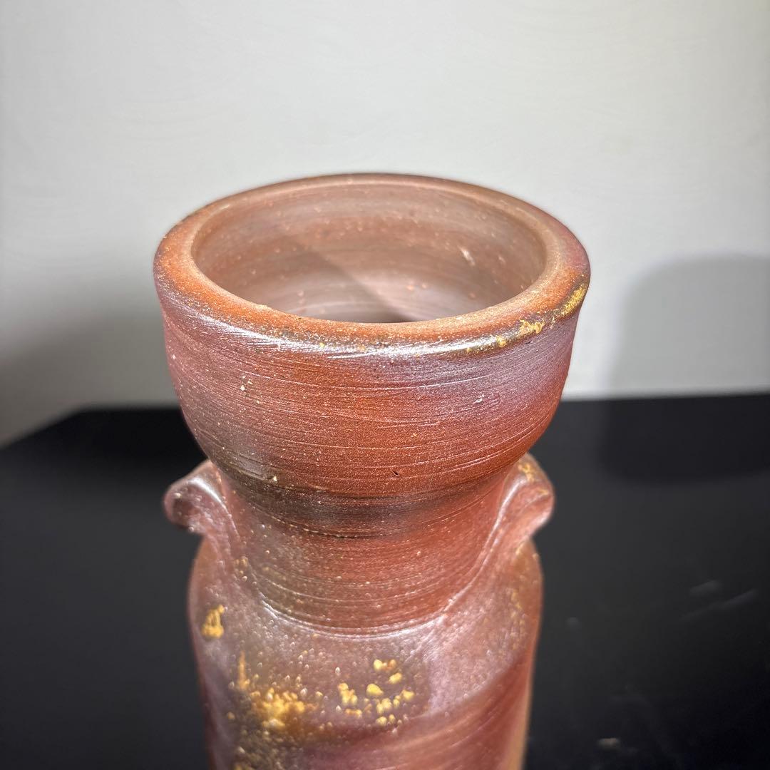 真作　人間国宝　藤原雄　備前花入　希少作品　赤富士