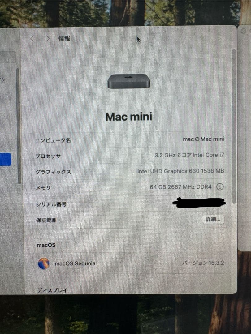 Macデスクトップ Apple Mac mini 2018 Core i7 64GB 1TB
