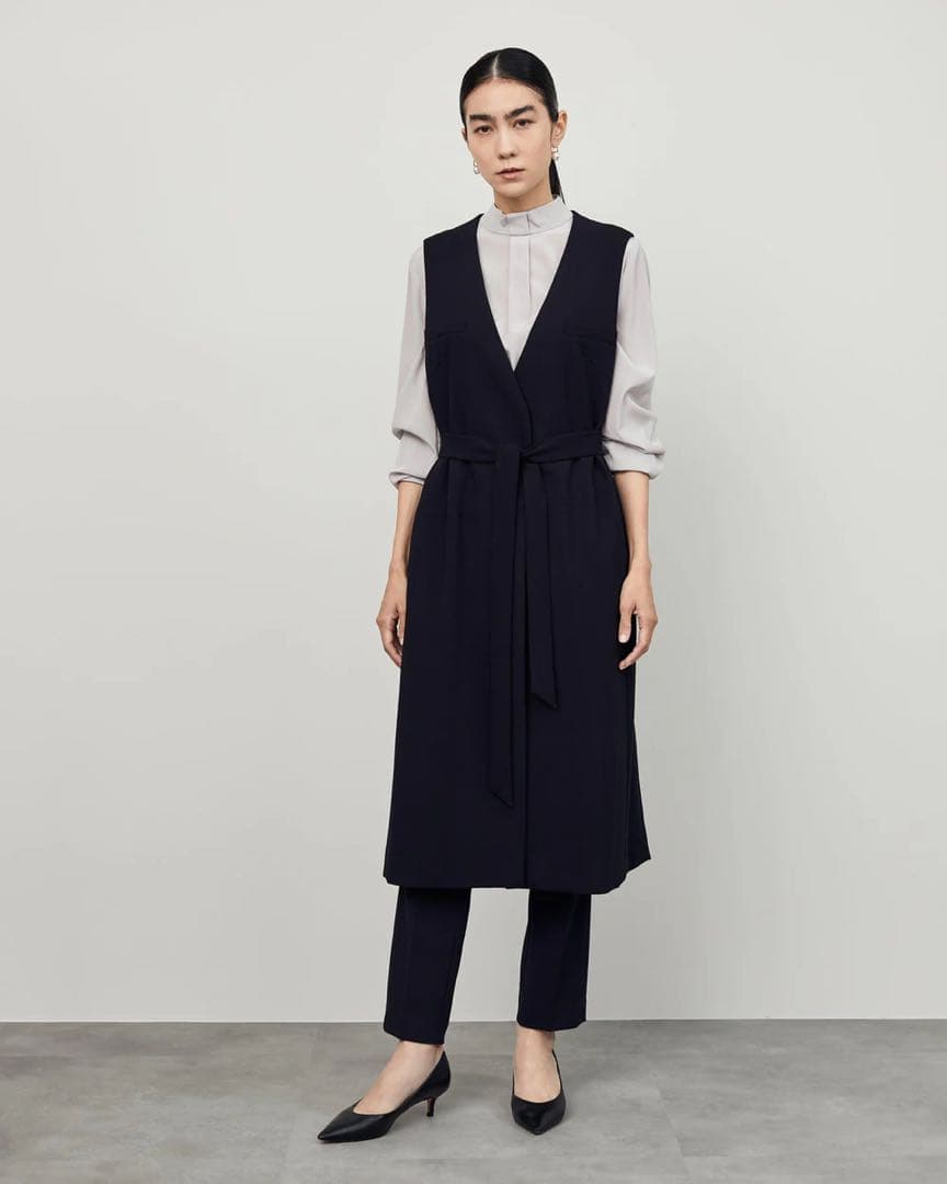 SOEJU ウールライクロングジレ　ネイビー