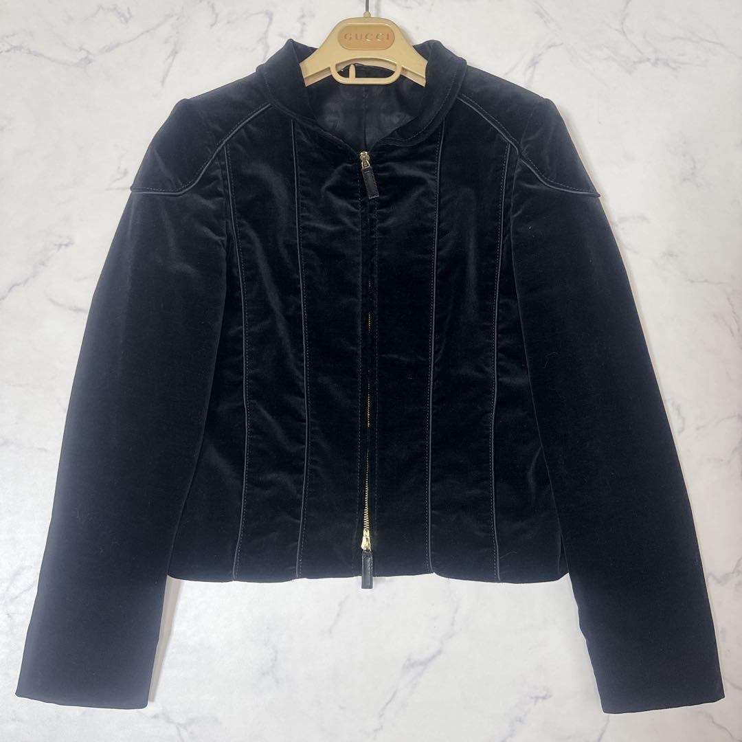 GUCCI グッチ ベロア ジャケット ブラック GG裏地 チェーン付 40