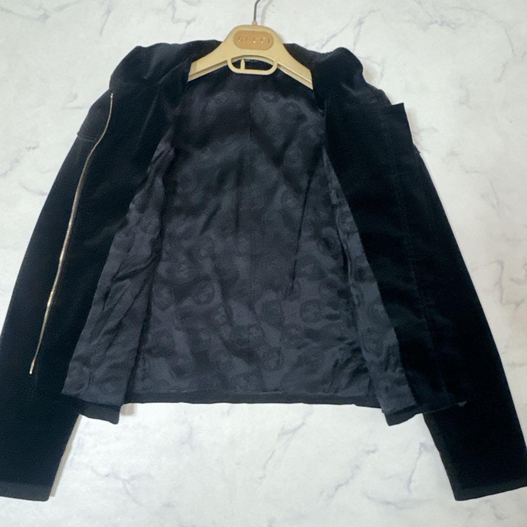 GUCCI グッチ ベロア ジャケット ブラック GG裏地 チェーン付 40