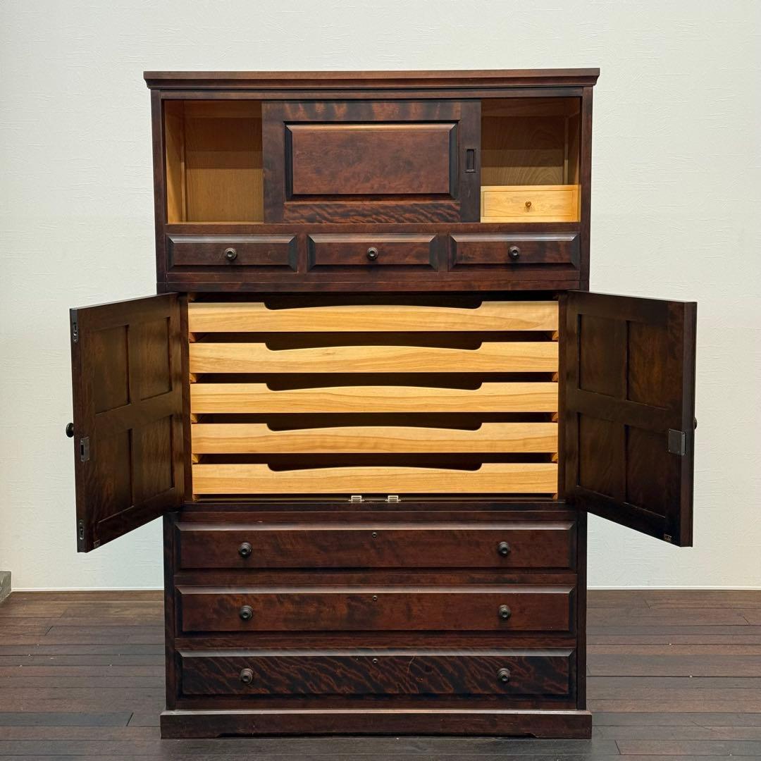 H110K70 北海道民芸家具 和箪笥 鍵付き 樺材 無垢材