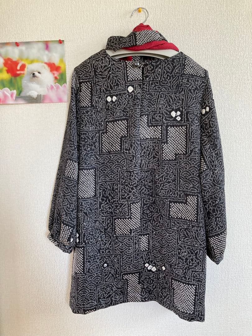 着物リメイク　絞り道行からの、スヌード付き、チュニック