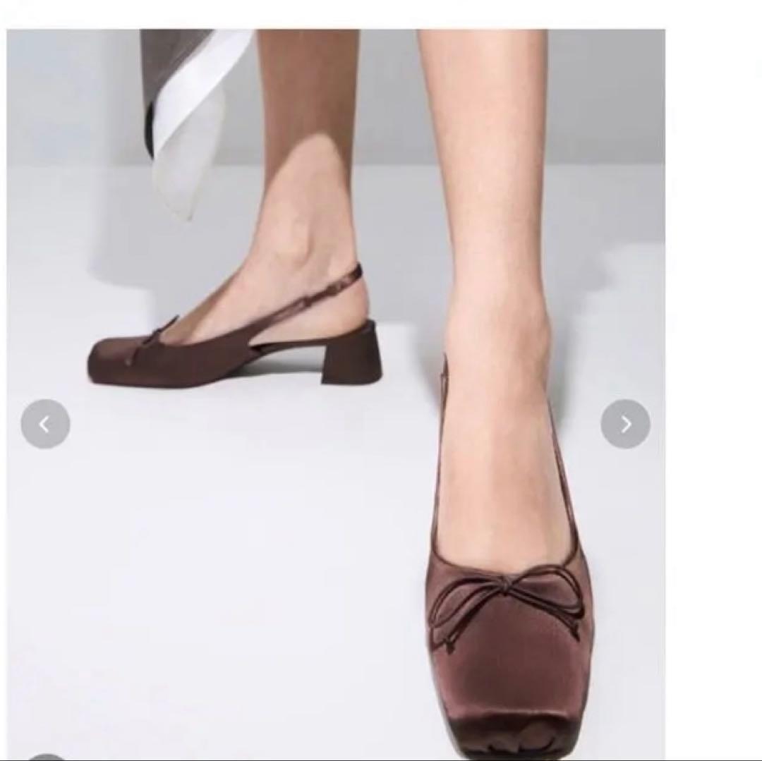 CHARLES & KEITH サテン ボウスクエアトゥスリングバックパンプス