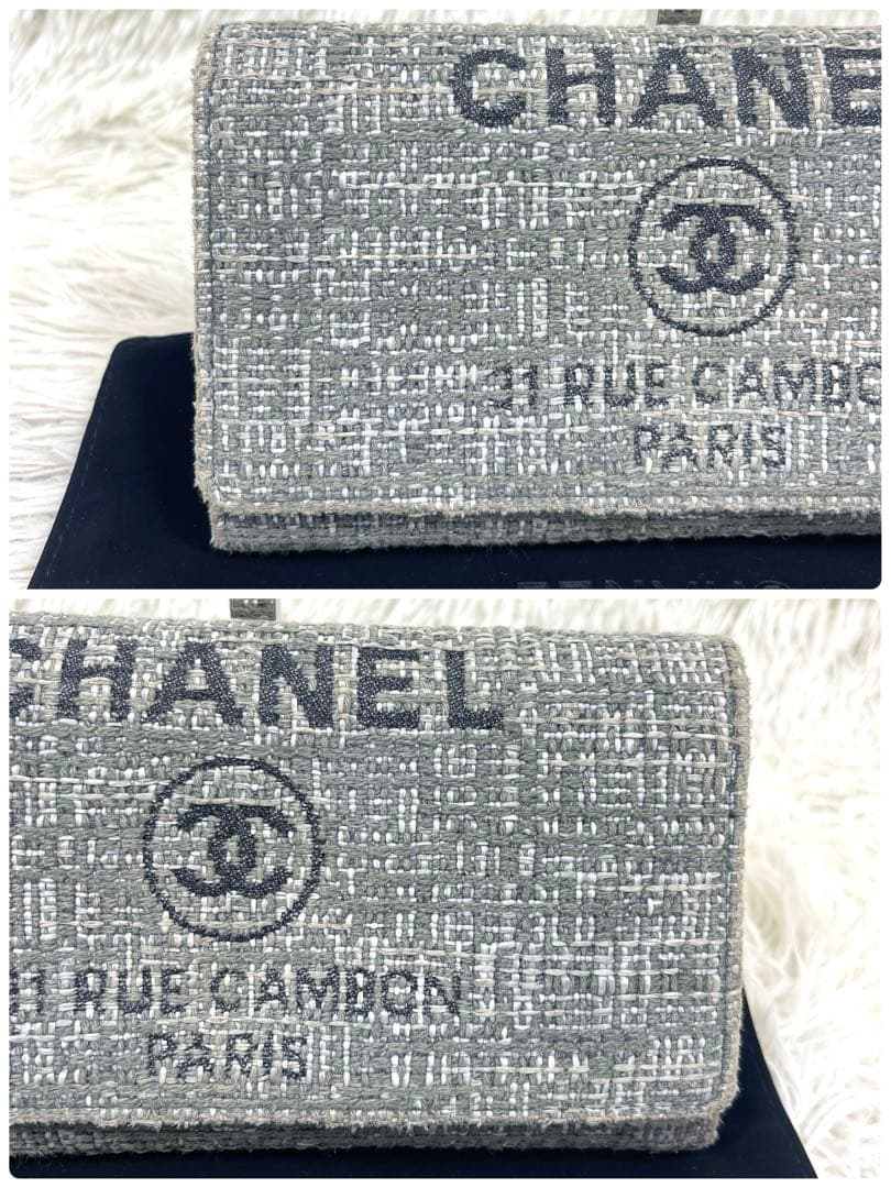 美品‼️CHANEL シャネル　長財布　ドーヴィル ツイード　ココマーク　レザー