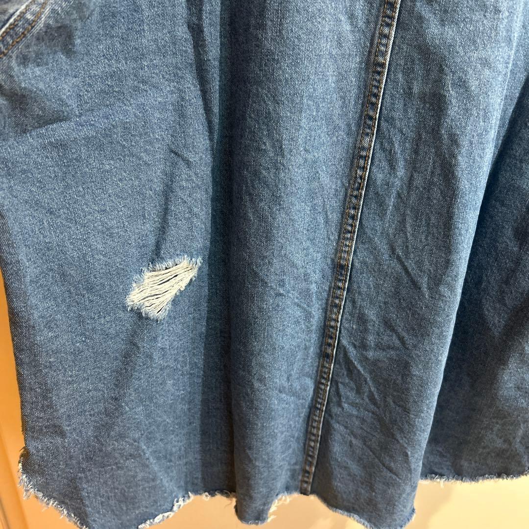 あんこ　ドゥドゥ　人気カラー　ダメージデニムシャツ ブルー