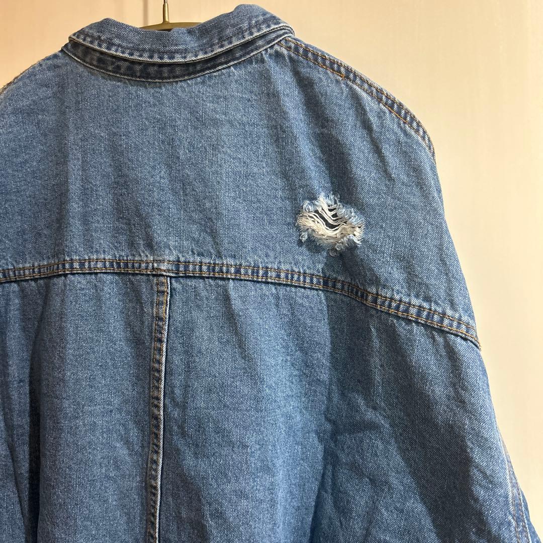 あんこ　ドゥドゥ　人気カラー　ダメージデニムシャツ ブルー