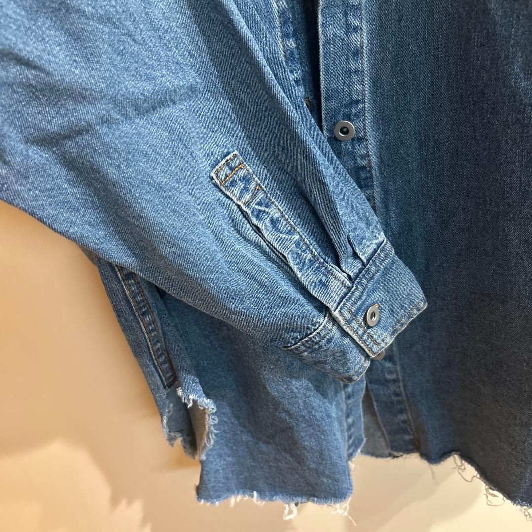あんこ　ドゥドゥ　人気カラー　ダメージデニムシャツ ブルー