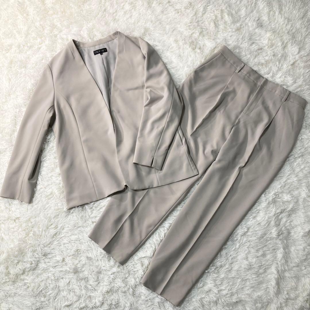 【大きいサイズ】【上19下17】 INDIVI ノーカラージャケット パンツ