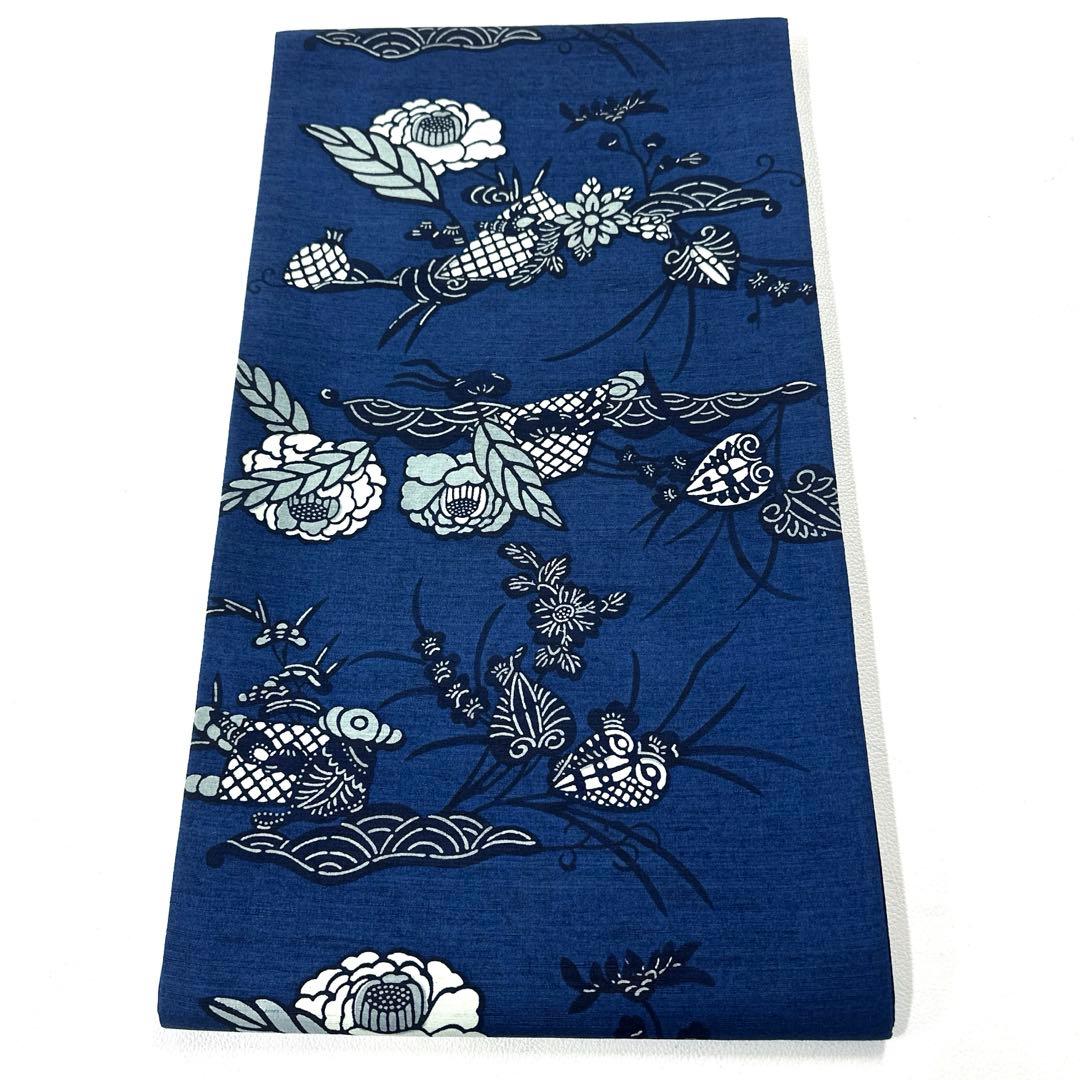 専用帯4732 ●高級 正絹 紬 藍型 全通 袋帯