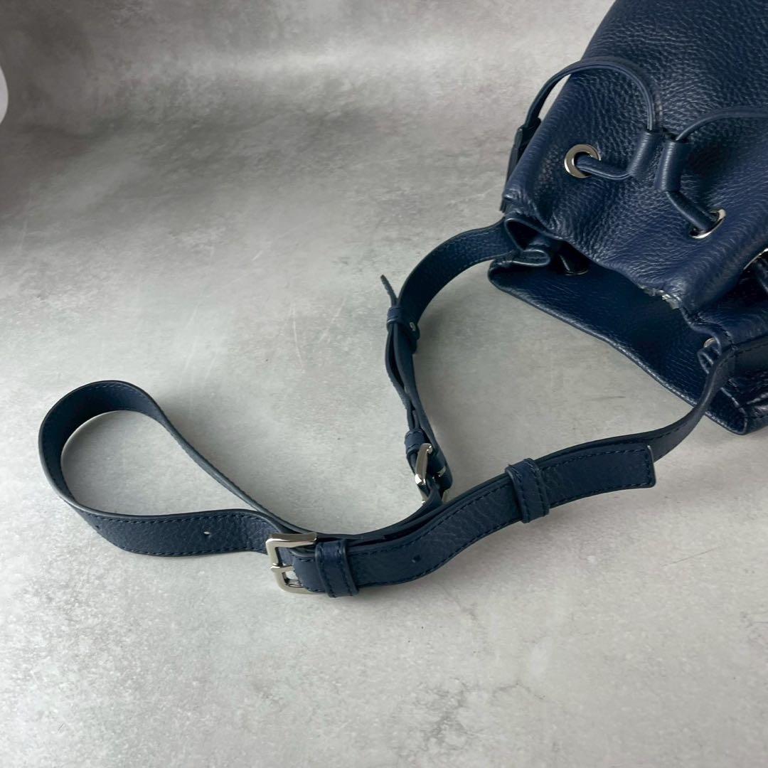 極美品✨土屋鞄 クラルテ 巾着 ギャザーショルダー バッグ ネイビー フリンジ