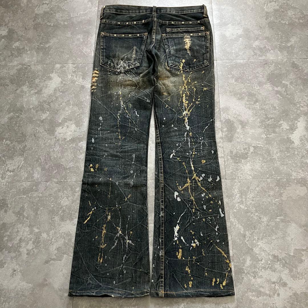 00s destroyed paint flare denim Y2Kクラッシュ