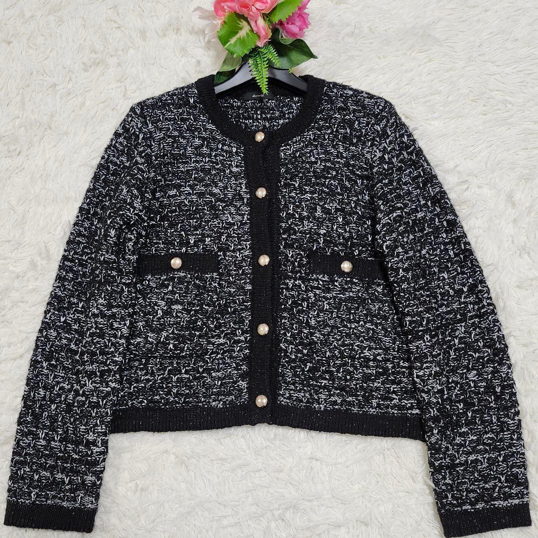 アルアバイル　フリゼツイーディクルーニットジャケット　ノーカラー　金ボタン　2