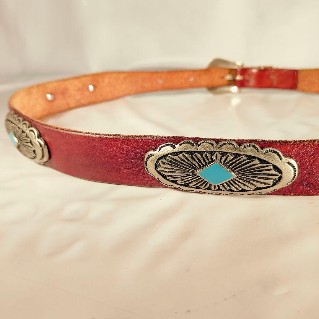 【ヴィンテージ】PUNTO VITA 高級碧ターコイズコンチョベルト　イタリア製