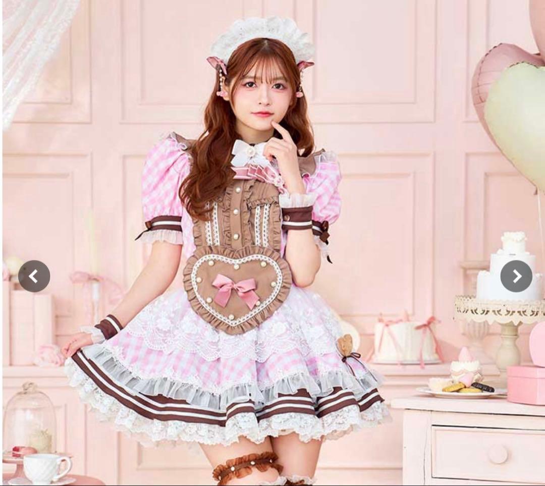Malymoonピンクチョコレートギンガムメイド
