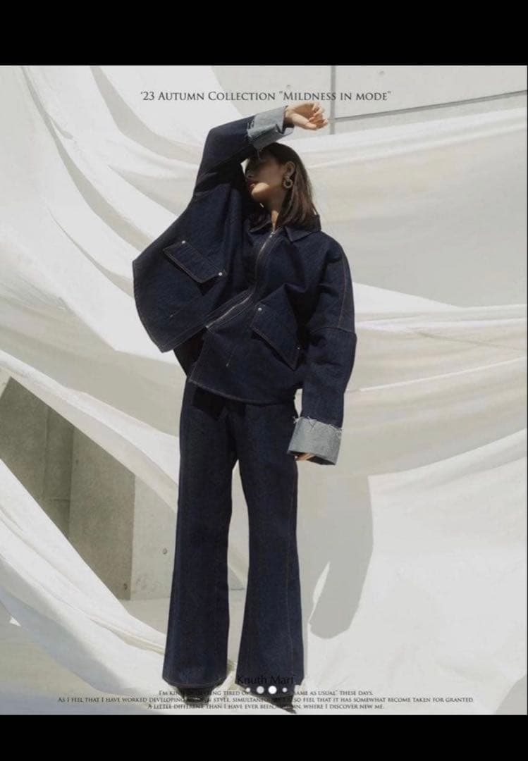 ダークブルー デニムジャケット・フレアパンツセット