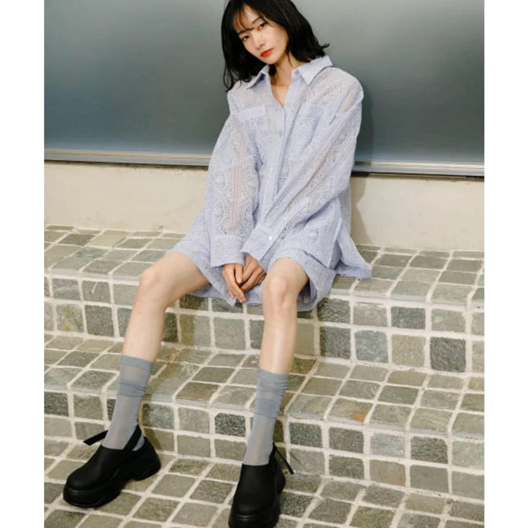 KBF シアーエンブロイダリーハーフパンツ ライトブルー