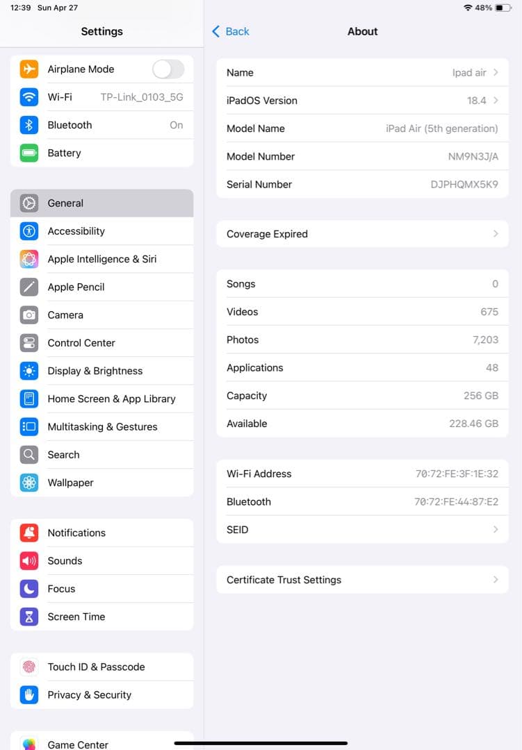 iPad Air 第5 10.9 M1 (Wi-Fi, 256GB)