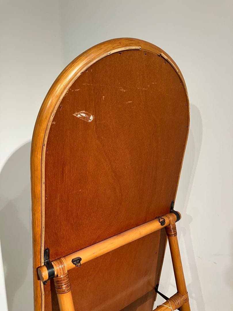 オールド　ラタン　スタンドミラー、折りたたみ、レトロ、和モダン、姿見、鏡、