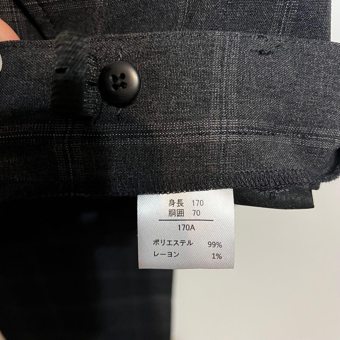 【美品】式典用170 墨黒グレーチェック　ワンダーファクトリー 卒服5点セット