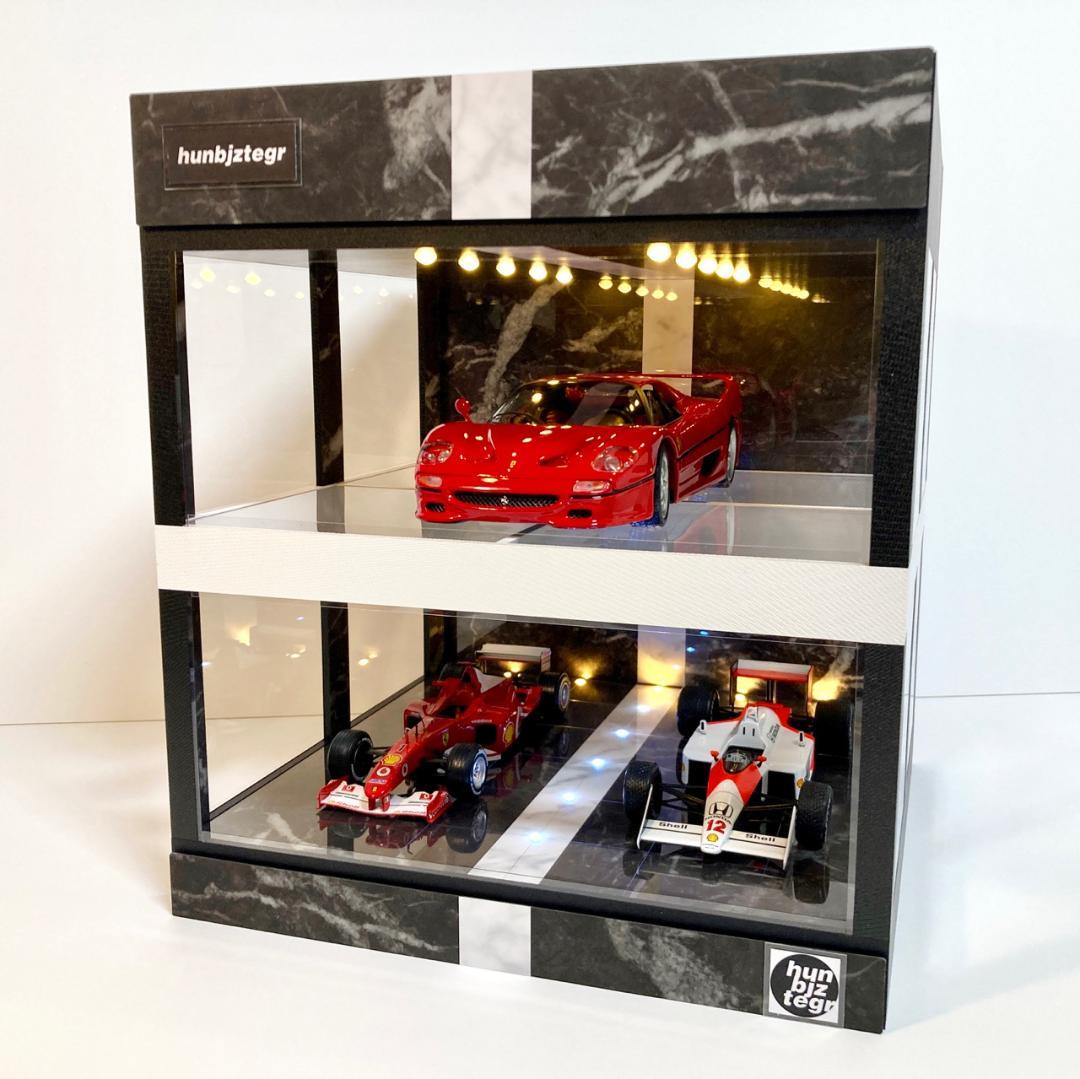 1/18展示4台可・WH&BK・2層式ディスプレーBOX / ネオジオラマ