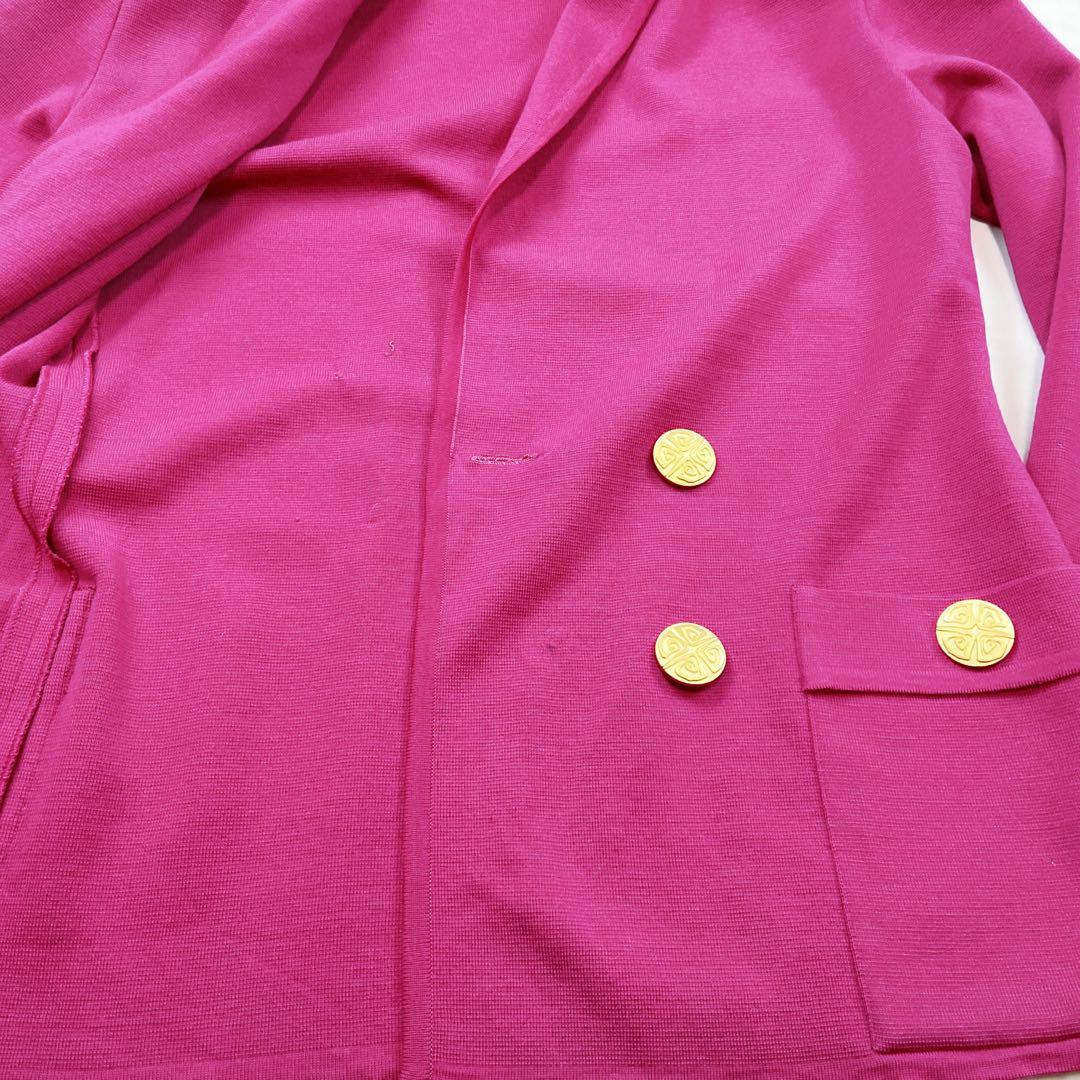 イブサンローラン ニットジャケット 金ボタン ダブル カーディガン ピンク